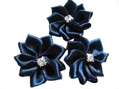 YYCRAFT Satinband, genäht, 3,2 cm, Blumen, A+, Strass-Applikationen, Basteln, Hochzeit, Marineblau, 30 Stück von YYCRAFT