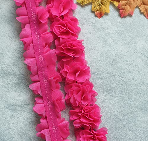 YYCRAFT Spitzenband aus Chiffon, Blume, 5,1 cm, für Applikationen, Nähen, Basteln, Hochzeit, Brautkleid, DIY-Dekoration (4,5 m, Hot Pink) von YYCRAFT