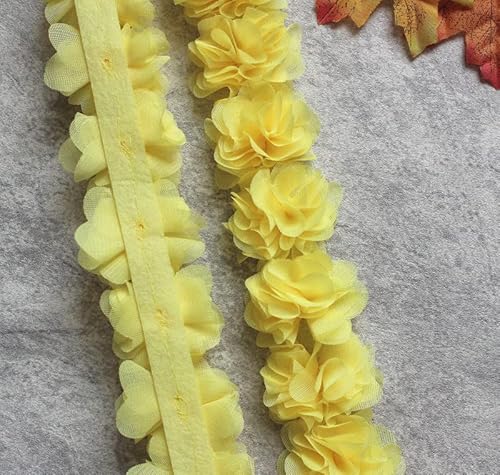 YYCRAFT Spitzenband aus Chiffon, Blume, 5,1 cm, für Applikationen, Nähen, Basteln, Hochzeit, Brautkleid, DIY-Dekoration (4,5 m, gelb) von YYCRAFT