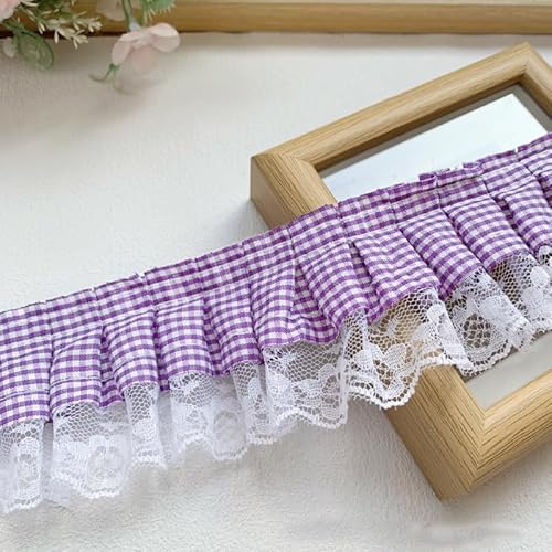 YYCRAFT Spitzenbordüre, zweifarbig, 3,8 cm, Hochzeitsband, Nähborte (Lavendel Gingham), 6 Stück von YYCRAFT