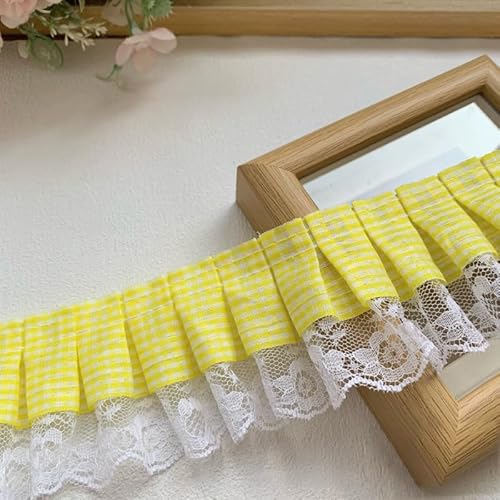 YYCRAFT Spitzenbordüre, zweifarbig, 3,8 cm, Hochzeitsband, Nähborte (gelber Gingham), 6 Stück von YYCRAFT