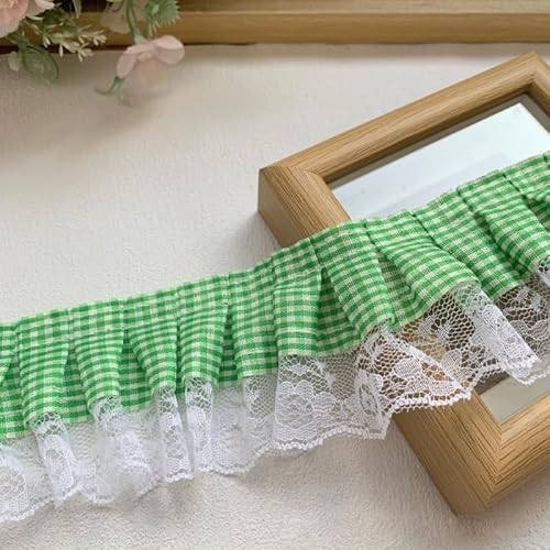YYCRAFT Spitzenbordüre, zweifarbig, 3,8 cm, Hochzeitsband, Nähborte (grünes Gingham), 6 Stück von YYCRAFT