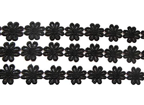 YYCRAFT Spitzenrand mit Gänseblümchen-Motiv, 2,5 cm, zum Basteln, Nähen, Verzieren, Basteln, 12,7 m (schwarz) von YYCRAFT