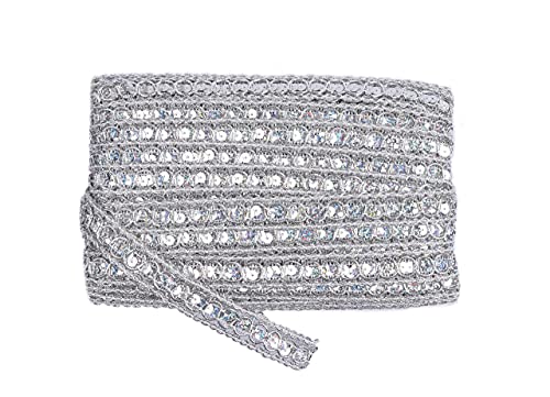 YYCRAFT Trish Pailletten, metallisches Flechtband, 20 m, silberfarben von YYCRAFT