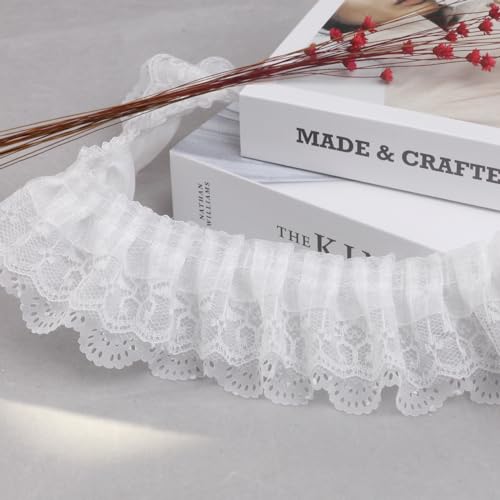 yycraft Organza Spitzen-Borte, dreilagig, plissiert, Bordüre, Besatz, 13,7 m Länge, weiß, Size: 2 5/8" yycraft Organza Spitzen-Borte, dreilagig, plissiert, Bordüre, Besatz, 13,7 m Länge, weiß, Size: 2 5/8" von YYCRAFT