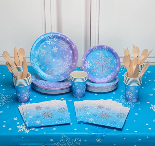 Frozen Geburtstagsdeko Mädchen, Prinzessin Partygeschirr Set, Snowflake Kindergeburtstag Party Deko, Frozen Pappteller und Becher Set 20 Gäste mit Tischdecke für Baby Shower Party Dekoration von YYDSXK