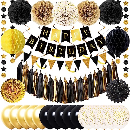 YYDSXK Geburtstagsdeko Mann, Schwarz Gold Party Deko Set, Geburtstag Frauen mit Happy Birthday Girlande, Decorations Konfetti Luftballons und Pompoms füR YYDSXK Geburtstagsdeko Mann, Schwarz Gold Party Deko Set, Geburtstag Frauen mit Happy Birthday Girlande, Decorations Konfetti Luftballons und Pompoms füR von YYDSXK