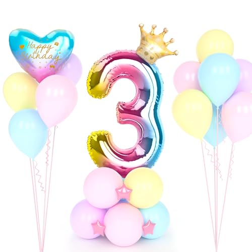 YYDSXK Luftballon 3 Geburtstag Regenbogen, Zahl Luftballon Deco 3. Geburtstag, Bunt Folienballon 3. Geburtstag, Helium Ballon 3 Geburtstag, Ballon 3 Jahre Mädchen für Party, Birthday, Dekoration von YYDSXK