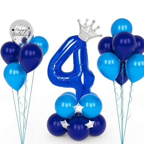 YYDSXK Luftballon 4. Geburtstag Blau, Folienballon 4. Geburtstag, Geburtstagsdeko 4 Jahre Junge, Helium Ballon 4 Geburtstag, 32 Zoll – 101 cm zahlen luftballon 4 für Jungen Kind party Deko von YYDSXK