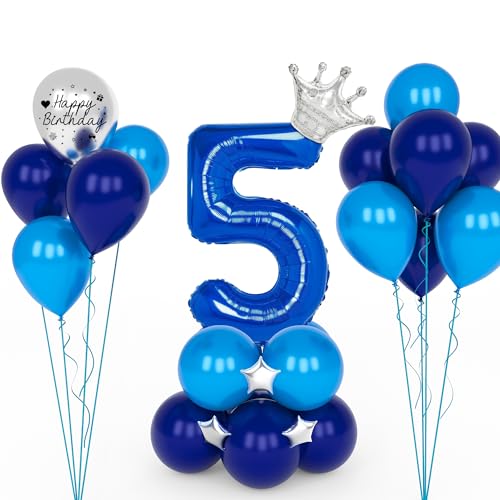 YYDSXK Luftballon 5. Geburtstag Blau, Folienballon 5. Geburtstag, Geburtstagsdeko 5 Jahre Junge, Helium Ballon 5 Geburtstag, 32 Zoll – 101 cm zahlen luftballon 5 für Jungen Kind party Deko von YYDSXK
