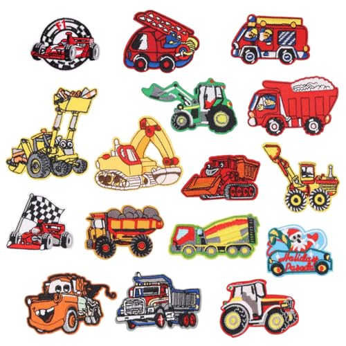 16 Stück,Bügelflicken,Bügelbilder Erwachsene,Patches zum Aufbügeln, Aufnäher Kinder, Flicken zum Aufbügeln, Bügelbilder für Textilien,Diamond Iron On Patches (Engineering Fahrzeugbagger 2) von YYHCC