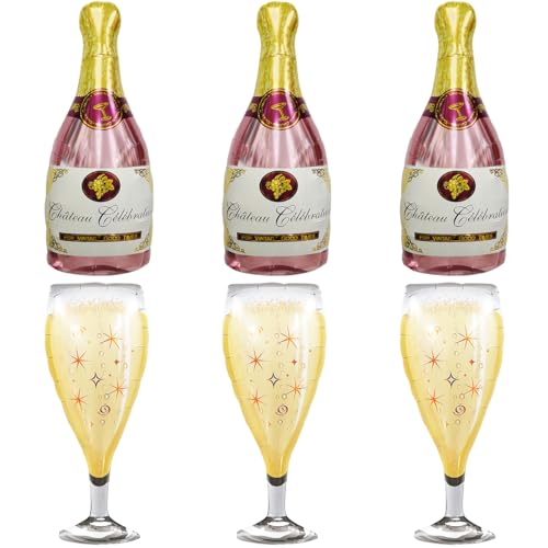 6 Stück,Champagner Folienballon, XXL weinglas flasche luftballons, helium ballons rosegold,Jubiläum,Geburtstag,Urlaub,Hochzeit,bierfestivals,deko (Thema Champagner) von YYHCC