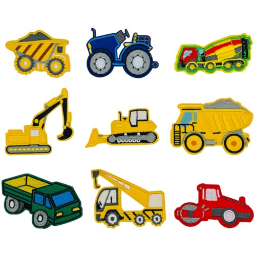9 Stück,Bügelflicken,Bügelbilder Erwachsene,Patches zum Aufbügeln, Aufnäher Kinder, Flicken zum Aufbügeln, Bügelbilder für Textilien,Diamond Iron On Patches (Engineering Fahrzeugbagger 1) von YYHCC