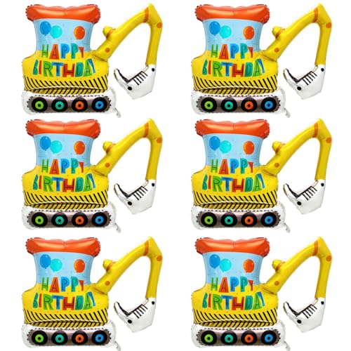 Bagger Luftballons, XXL Riesen Folienballon, Party Bagger deko kindergeburtstag,baustelle,excavator,Konstruktion Luftballons (Alles Gute zum Geburtstag Bagger 6 Stück) von YYHCC