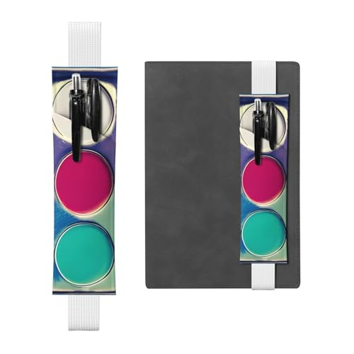 Weißes Leder-Stifthalter, Lesezeichen, rund, Farbpalette, Muster, verstellbares elastisches Band, 21,1–4,6 cm, für Notizbücher, Tagebücher, Handbücher, Planer von YYHHAOFA