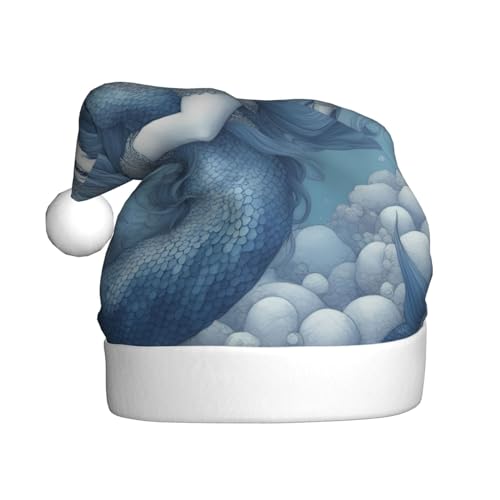 YYHHAOFA Blaue Meerjungfrau-Weihnachtsmütze – festliche Dekoration für Weihnachten, Halloween, Zubehör für Feiertagspartys von YYHHAOFA