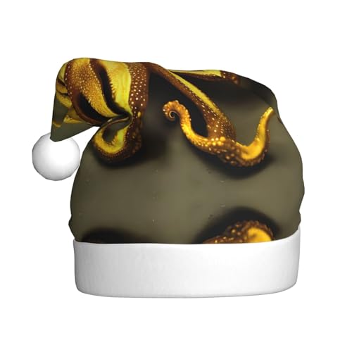 YYHHAOFA Goldene Oktopus Weihnachtsmütze - Festliche Ornamental Weihnachten Halloween Zubehör für Feiertagspartys von YYHHAOFA