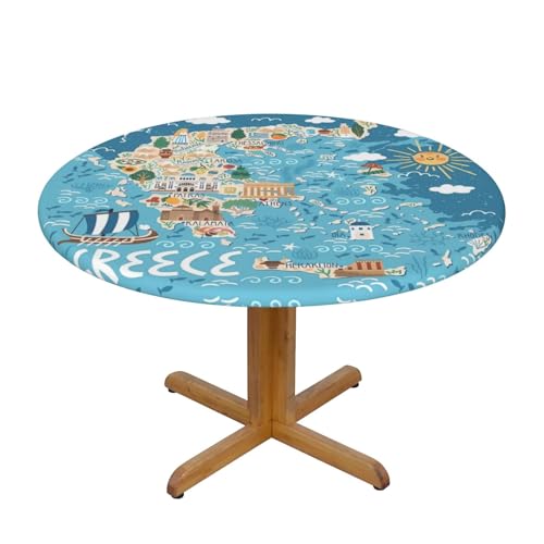YYHHAOFA Griechenland Landkarte druckt runde Tischdecke klein : Dekorativer runder Tisch, geeignet für 101,6 cm - 127 cm runde Tische von YYHHAOFA