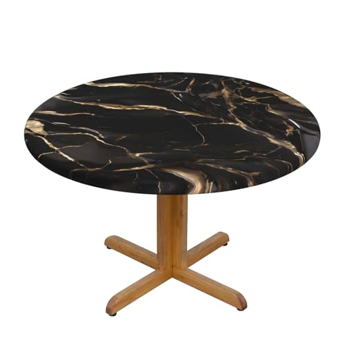 YYHHAOFA Runde Tischdecke mit Marmormuster, Schwarz, Gold, Größe M: Dekorativer runder Tisch für runde Tische mit einer Größe von 101,6 - 127 cm von YYHHAOFA