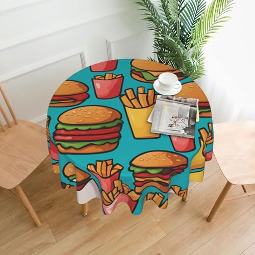YYHHAOFA Runde dekorative Tischdecke, 152,4 cm, Cartoon-Burger-Pommes-Motiv für den Innen- und Außenbereich, auf runden Tischen wie Couchtischen, Esstischen und Bauernhoftischen YYHHAOFA Runde dekorative Tischdecke, 152,4 cm, Cartoon-Burger-Pommes-Motiv für den Innen- und Außenbereich, auf runden Tischen wie Couchtischen, Esstischen und Bauernhoftischen von YYHHAOFA