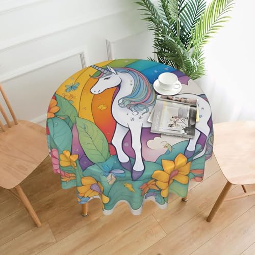 YYHHAOFA Runde dekorative Tischdecke, 152,4 cm, Cartoon-Einhörner, Bild für den Innen- und Außenbereich, auf runden Tischen wie Couchtischen, Esstischen und Bauernhoftischen YYHHAOFA Runde dekorative Tischdecke, 152,4 cm, Cartoon-Einhörner, Bild für den Innen- und Außenbereich, auf runden Tischen wie Couchtischen, Esstischen und Bauernhoftischen von YYHHAOFA