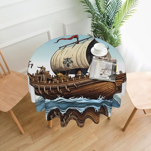 YYHHAOFA Runde dekorative Tischdecke, 152,4 cm, Cartoon-Motiv eines alten Wikingerboots, für den Innen- und Außenbereich, auf runden Tischen wie Couchtischen, Esstischen und Bauernhoftischen YYHHAOFA Runde dekorative Tischdecke, 152,4 cm, Cartoon-Motiv eines alten Wikingerboots, für den Innen- und Außenbereich, auf runden Tischen wie Couchtischen, Esstischen und Bauernhoftischen von YYHHAOFA