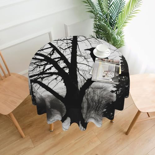 YYHHAOFA Runde dekorative Tischdecke, 152,4 cm, Krähe auf Ast, Bild für den Innen- und Außenbereich, auf runden Tischen wie Couchtischen, Esstischen und Bauernhoftischen YYHHAOFA Runde dekorative Tischdecke, 152,4 cm, Krähe auf Ast, Bild für den Innen- und Außenbereich, auf runden Tischen wie Couchtischen, Esstischen und Bauernhoftischen von YYHHAOFA