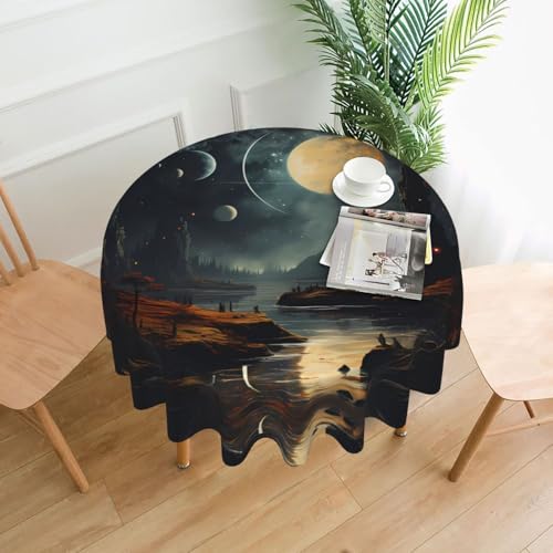 YYHHAOFA Runde dekorative Tischdecke, 152,4 cm, Mond, Sterne und Planeten, Bild für den Innen- und Außenbereich, auf runden Tischen wie Couchtischen, Esstischen und Bauernhoftischen YYHHAOFA Runde dekorative Tischdecke, 152,4 cm, Mond, Sterne und Planeten, Bild für den Innen- und Außenbereich, auf runden Tischen wie Couchtischen, Esstischen und Bauernhoftischen von YYHHAOFA