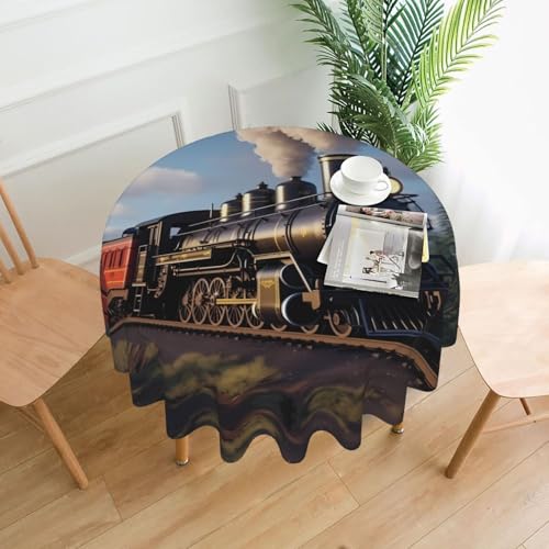 YYHHAOFA Runde dekorative Tischdecke, 152,4 cm, Motiv Dampflokomotive, Zug, für den Innen- und Außenbereich, auf runden Tischen wie Couchtischen, Esstischen und Bauernhoftischen YYHHAOFA Runde dekorative Tischdecke, 152,4 cm, Motiv Dampflokomotive, Zug, für den Innen- und Außenbereich, auf runden Tischen wie Couchtischen, Esstischen und Bauernhoftischen von YYHHAOFA