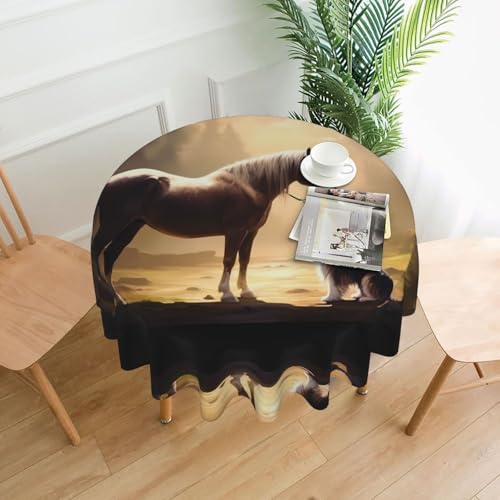 YYHHAOFA Runde dekorative Tischdecke, 152,4 cm, Motiv Pferd trifft Hund, für den Innen- und Außenbereich, auf runden Tischen wie Couchtischen, Esstischen und Bauernhoftischen YYHHAOFA Runde dekorative Tischdecke, 152,4 cm, Motiv Pferd trifft Hund, für den Innen- und Außenbereich, auf runden Tischen wie Couchtischen, Esstischen und Bauernhoftischen von YYHHAOFA