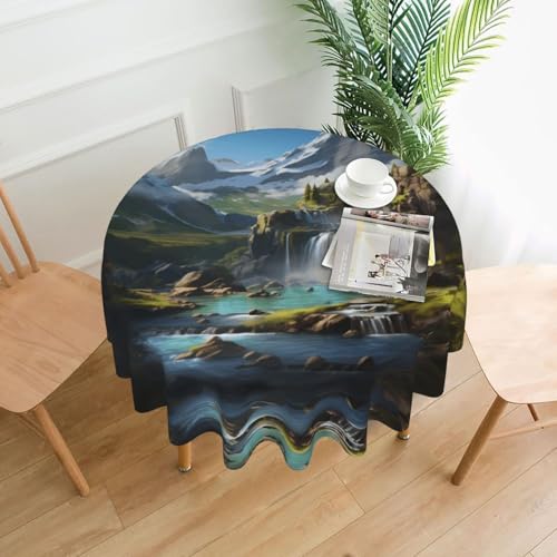 YYHHAOFA Runde dekorative Tischdecke, 152,4 cm, Motiv: Bergwasserfall, Bild für den Innen- und Außenbereich, auf runden Tischen wie Couchtischen, Esstischen und Bauernhoftischen YYHHAOFA Runde dekorative Tischdecke, 152,4 cm, Motiv: Bergwasserfall, Bild für den Innen- und Außenbereich, auf runden Tischen wie Couchtischen, Esstischen und Bauernhoftischen von YYHHAOFA