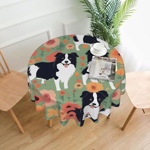 YYHHAOFA Runde dekorative Tischdecke, 152,4 cm, Motiv: Border Collie, Blumenbild, für den Innen- und Außenbereich, auf runden Tischen wie Couchtischen, Esstischen und Bauernhoftischen YYHHAOFA Runde dekorative Tischdecke, 152,4 cm, Motiv: Border Collie, Blumenbild, für den Innen- und Außenbereich, auf runden Tischen wie Couchtischen, Esstischen und Bauernhoftischen von YYHHAOFA