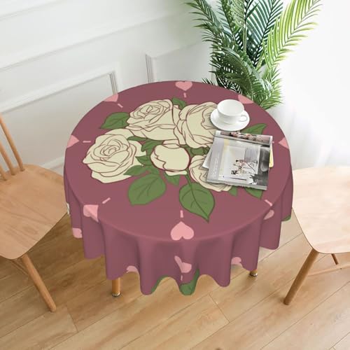 YYHHAOFA Runde dekorative Tischdecke, 152,4 cm, Motiv: weiße Rose der Liebe, Bild für den Innen- und Außenbereich, auf runden Tischen wie Couchtischen, Esstischen und Bauernhoftischen YYHHAOFA Runde dekorative Tischdecke, 152,4 cm, Motiv: weiße Rose der Liebe, Bild für den Innen- und Außenbereich, auf runden Tischen wie Couchtischen, Esstischen und Bauernhoftischen von YYHHAOFA