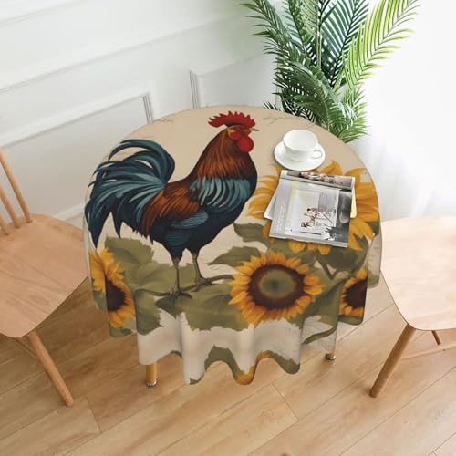 YYHHAOFA Runde dekorative Tischdecke, 152,4 cm, Vintage-Sonnenblumen-Hahn-Bild für den Innen- und Außenbereich, auf runden Tischen wie Couchtischen, Esstischen und Bauernhoftischen YYHHAOFA Runde dekorative Tischdecke, 152,4 cm, Vintage-Sonnenblumen-Hahn-Bild für den Innen- und Außenbereich, auf runden Tischen wie Couchtischen, Esstischen und Bauernhoftischen von YYHHAOFA