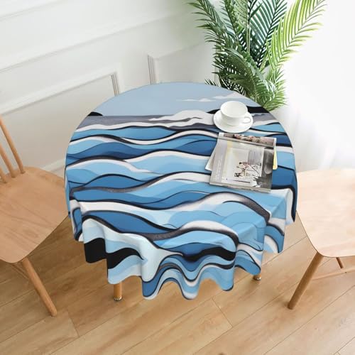 YYHHAOFA Runde dekorative Tischdecke, 152,4 cm, Wellen, Bild für den Innen- und Außenbereich, auf runden Tischen wie Couchtischen, Esstischen und Bauernhoftischen YYHHAOFA Runde dekorative Tischdecke, 152,4 cm, Wellen, Bild für den Innen- und Außenbereich, auf runden Tischen wie Couchtischen, Esstischen und Bauernhoftischen von YYHHAOFA