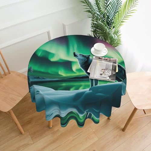 YYHHAOFA Runde dekorative Tischdecke, 152,4 cm, Wölfe heulen im Nordlicht, Bild für den Innen- und Außenbereich, auf runden Tischen wie Couchtischen, Esstischen und Bauernhoftischen YYHHAOFA Runde dekorative Tischdecke, 152,4 cm, Wölfe heulen im Nordlicht, Bild für den Innen- und Außenbereich, auf runden Tischen wie Couchtischen, Esstischen und Bauernhoftischen von YYHHAOFA