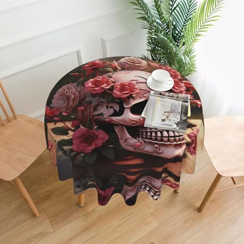 YYHHAOFA Runde dekorative Tischdecke, 152,4 cm, Zucker-Horror-Schädel, Blumen, Rose, Bild für den Innen- und Außenbereich, auf runden Tischen wie Couchtischen, Esstischen und Bauernhoftischen YYHHAOFA Runde dekorative Tischdecke, 152,4 cm, Zucker-Horror-Schädel, Blumen, Rose, Bild für den Innen- und Außenbereich, auf runden Tischen wie Couchtischen, Esstischen und Bauernhoftischen von YYHHAOFA