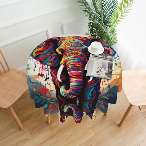 YYHHAOFA Runde dekorative Tischdecke, 152,4 cm, buntes Elefantenbild für den Innen- und Außenbereich, auf runden Tischen wie Couchtischen, Esstischen und Bauernhoftischen YYHHAOFA Runde dekorative Tischdecke, 152,4 cm, buntes Elefantenbild für den Innen- und Außenbereich, auf runden Tischen wie Couchtischen, Esstischen und Bauernhoftischen von YYHHAOFA