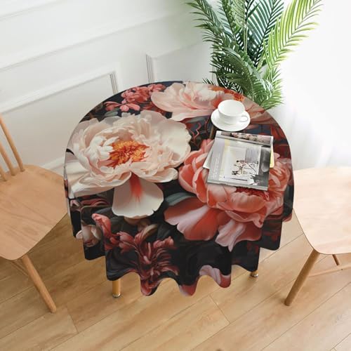 YYHHAOFA Runde dekorative Tischdecke, 152,4 cm, hellweiße Pfingstrosen, Bild für den Innen- und Außenbereich, auf runden Tischen wie Couchtischen, Esstischen und Bauernhoftischen YYHHAOFA Runde dekorative Tischdecke, 152,4 cm, hellweiße Pfingstrosen, Bild für den Innen- und Außenbereich, auf runden Tischen wie Couchtischen, Esstischen und Bauernhoftischen von YYHHAOFA