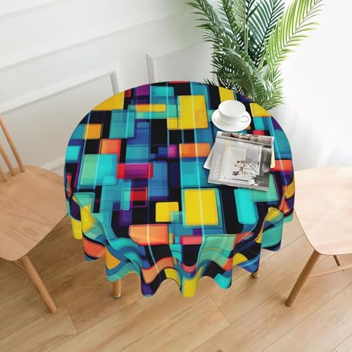 YYHHAOFA Runde dekorative Tischdecke, 152,4 cm, quadratisches Geometriediagramm, Bild für den Innen- und Außenbereich, auf runden Tischen wie Couchtischen, Esstischen und Bauernhoftischen YYHHAOFA Runde dekorative Tischdecke, 152,4 cm, quadratisches Geometriediagramm, Bild für den Innen- und Außenbereich, auf runden Tischen wie Couchtischen, Esstischen und Bauernhoftischen von YYHHAOFA