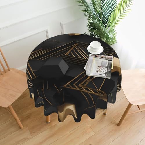 YYHHAOFA Runde dekorative Tischdecke, 152,4 cm, schwarz-goldfarbenes Karomuster für den Innen- und Außenbereich, auf runden Tischen wie Couchtischen, Esstischen und Bauernhoftischen YYHHAOFA Runde dekorative Tischdecke, 152,4 cm, schwarz-goldfarbenes Karomuster für den Innen- und Außenbereich, auf runden Tischen wie Couchtischen, Esstischen und Bauernhoftischen von YYHHAOFA