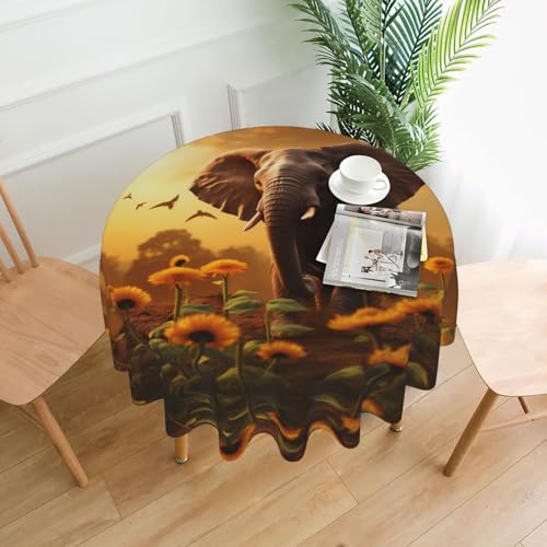 YYHHAOFA Runde dekorative Tischdecke, Elefant und Sonnenblumenbild, für den Innen- und Außenbereich, auf runden Tischen wie Couchtischen, Esstischen und Bauernhoftischen, 152,4 cm YYHHAOFA Runde dekorative Tischdecke, Elefant und Sonnenblumenbild, für den Innen- und Außenbereich, auf runden Tischen wie Couchtischen, Esstischen und Bauernhoftischen, 152,4 cm von YYHHAOFA