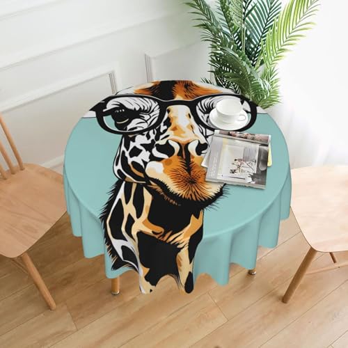 YYHHAOFA Runde dekorative Tischdecke, Giraffe mit Brille, für den Innen- und Außenbereich, auf runden Tischen wie Couchtischen, Esstischen und Bauernhoftischen, 152,4 cm YYHHAOFA Runde dekorative Tischdecke, Giraffe mit Brille, für den Innen- und Außenbereich, auf runden Tischen wie Couchtischen, Esstischen und Bauernhoftischen, 152,4 cm von YYHHAOFA