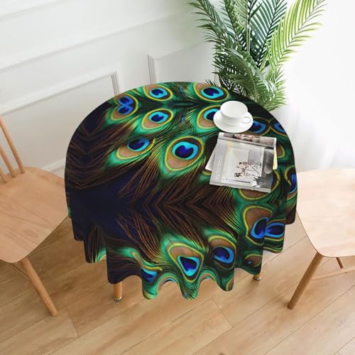 YYHHAOFA Runde dekorative Tischdecke, Pfauenfedern, Bild für den Innen- und Außenbereich, auf runden Tischen wie Couchtischen, Esstischen und Bauernhoftischen, 152,4 cm YYHHAOFA Runde dekorative Tischdecke, Pfauenfedern, Bild für den Innen- und Außenbereich, auf runden Tischen wie Couchtischen, Esstischen und Bauernhoftischen, 152,4 cm von YYHHAOFA