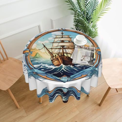 YYHHAOFA Runde dekorative Tischdecke, Segelboot, nautisches Kompassbild für den Innen- und Außenbereich, auf runden Tischen wie Couchtischen, Esstischen und Bauernhoftischen YYHHAOFA Runde dekorative Tischdecke, Segelboot, nautisches Kompassbild für den Innen- und Außenbereich, auf runden Tischen wie Couchtischen, Esstischen und Bauernhoftischen von YYHHAOFA