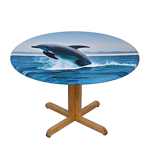 YYHHAOFA Runder Tisch mit Motiv Springende Delfine, Größe M: Dekorativer runder Tisch für runde Tische mit einer Größe von 101,6 - 127 cm von YYHHAOFA