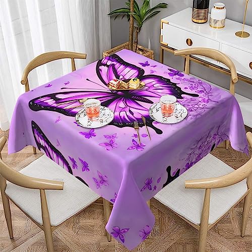 YYHHAOFA Tischdecke mit violettem Schmetterlings-Aufdruck, 137,2 x 137,2 cm, warm und weich, waschbar und wiederverwendbar von YYHHAOFA