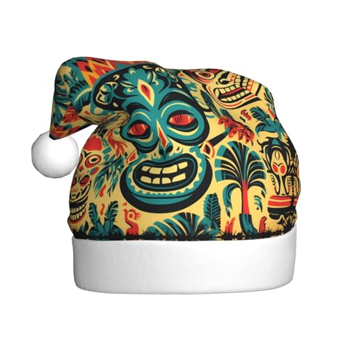 YYHHAOFA Weihnachtsmütze für Erwachsene – hochwertiger Hut für Weihnachten, Halloween und Neujahrspartys, Vintage-Stempel mit Aloha-Tiki-Muster YYHHAOFA Weihnachtsmütze für Erwachsene – hochwertiger Hut für Weihnachten, Halloween und Neujahrspartys, Vintage-Stempel mit Aloha-Tiki-Muster von YYHHAOFA
