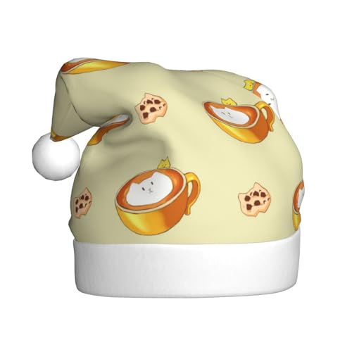 YYHHAOFA Weihnachtsmütze mit Cartoon-Katzenkaffee für Erwachsene: weich und leicht, ideal für Schulveranstaltungen, Urlaubspartys usw. von YYHHAOFA