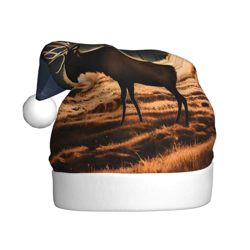 YYHHAOFA Weihnachtsmütze mit Elchmotiv auf der Wiese – festliches Ornament, Weihnachts- und Halloween-Accessoire für Feiertagsfeiern YYHHAOFA Weihnachtsmütze mit Elchmotiv auf der Wiese – festliches Ornament, Weihnachts- und Halloween-Accessoire für Feiertagsfeiern von YYHHAOFA